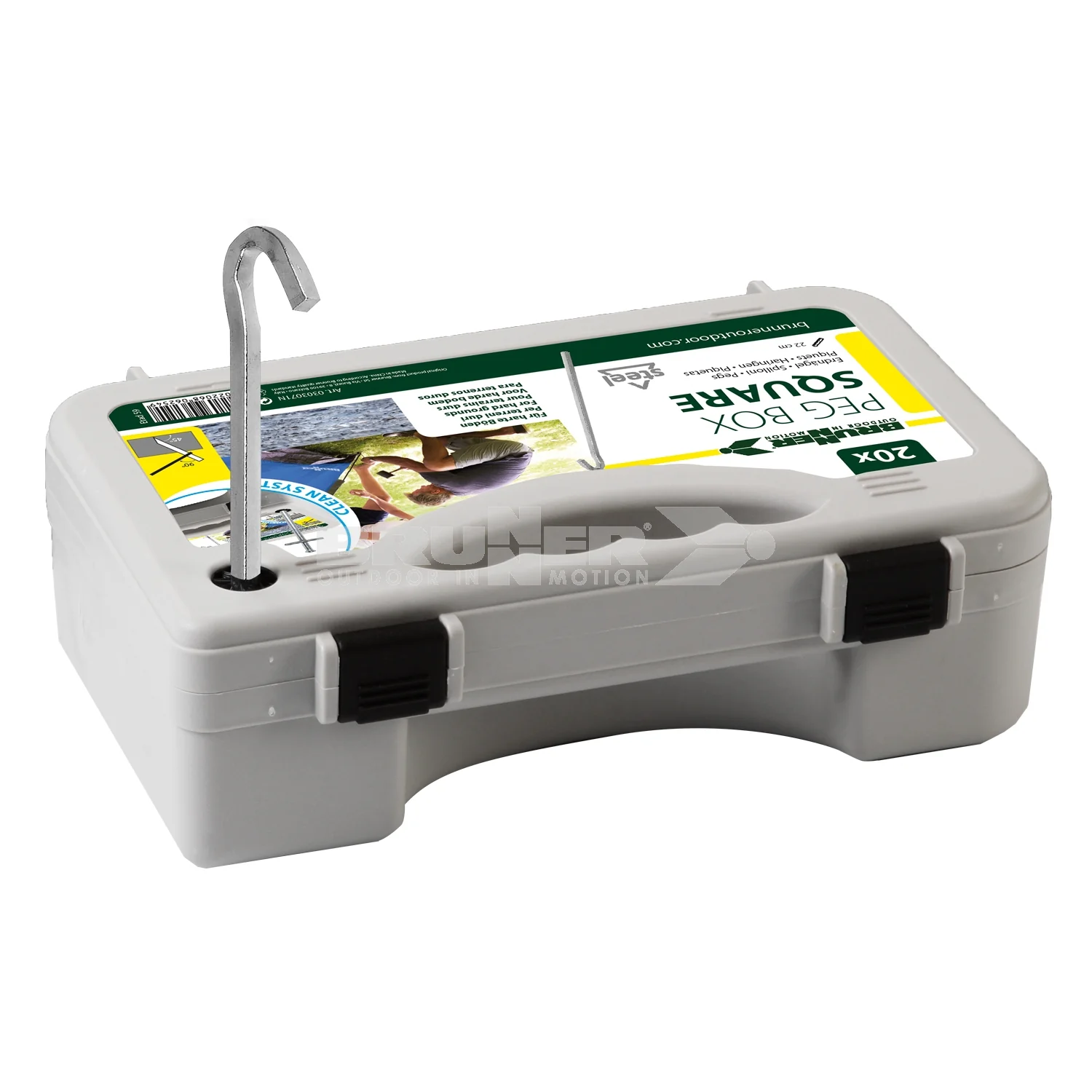 BRUNNER SET PEG BOX SQUARE 22cm SET COMPOSTO DA 20 PICCHETTI PER TERRENI DURI CON CUSTODIA INCLUSA - Image 3