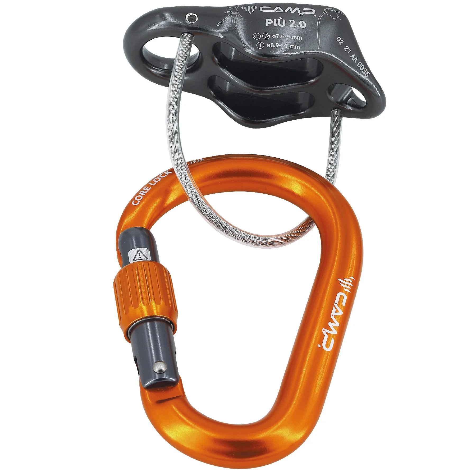 CAMP PIU' 2.0 BELAY Kit con assicuratore Più 2.0 e moschettone a ghiera Core Lock - Image 2